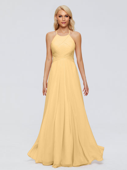 Finley A-line Halter Chiffon Bridesmaid Dresses