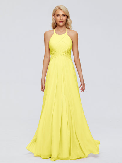 Finley A-line Halter Chiffon Bridesmaid Dresses