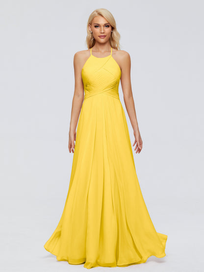 Finley A-line Halter Chiffon Bridesmaid Dresses