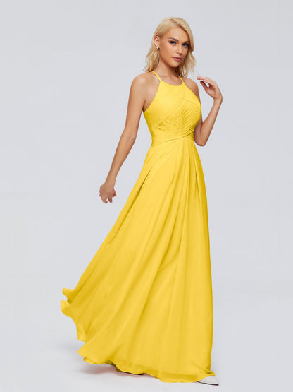 Finley A-line Halter Chiffon Bridesmaid Dresses