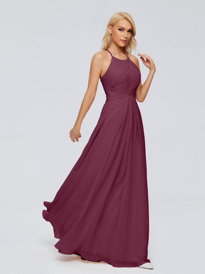 Finley A-line Halter Chiffon Bridesmaid Dresses