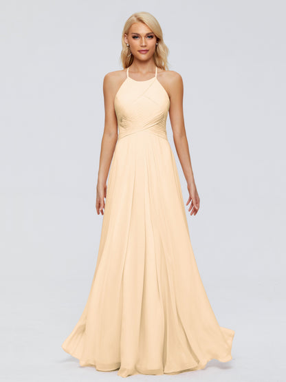 Finley A-line Halter Chiffon Bridesmaid Dresses
