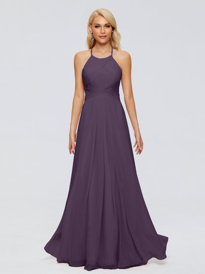 Finley A-line Halter Chiffon Bridesmaid Dresses
