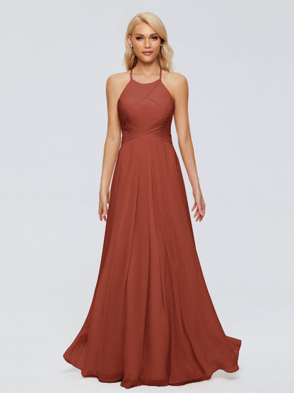 Finley A-line Halter Chiffon Bridesmaid Dresses