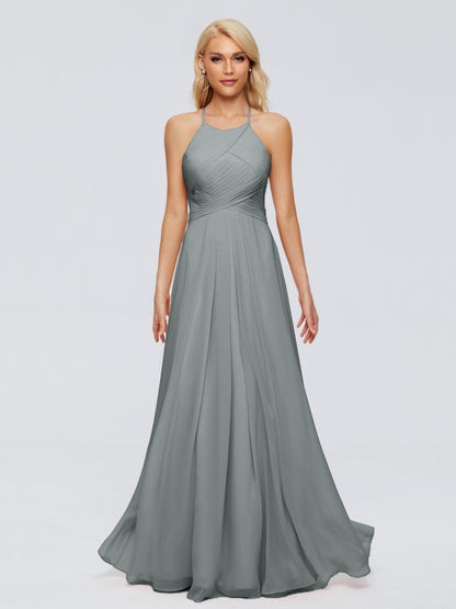 Finley A-line Halter Chiffon Bridesmaid Dresses
