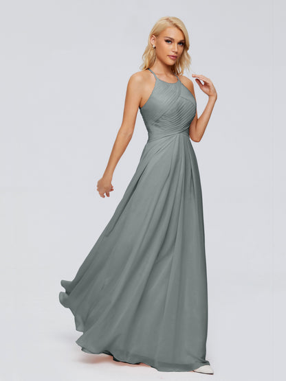 Finley A-line Halter Chiffon Bridesmaid Dresses