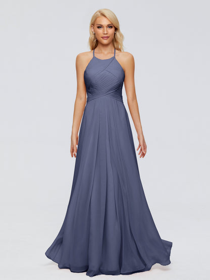 Finley A-line Halter Chiffon Bridesmaid Dresses