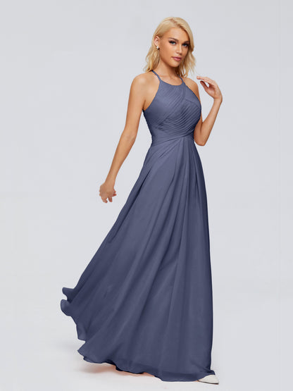 Finley A-line Halter Chiffon Bridesmaid Dresses