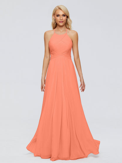 Finley A-line Halter Chiffon Bridesmaid Dresses