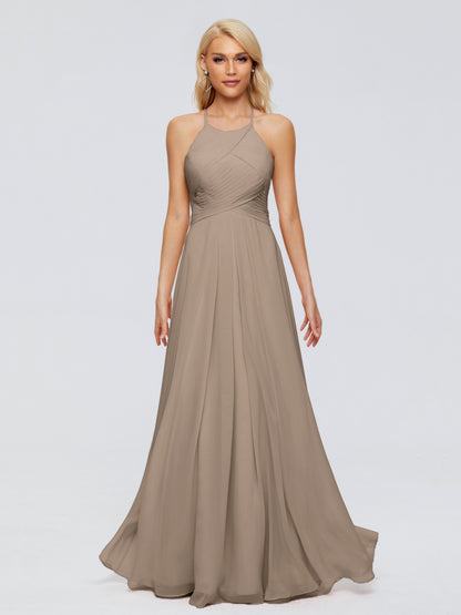 Finley A-line Halter Chiffon Bridesmaid Dresses