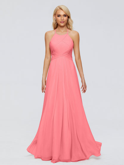 Finley A-line Halter Chiffon Bridesmaid Dresses