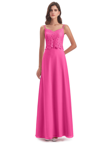 Grace Column Spaghetti Straps Lace Bridesmaid Dresses