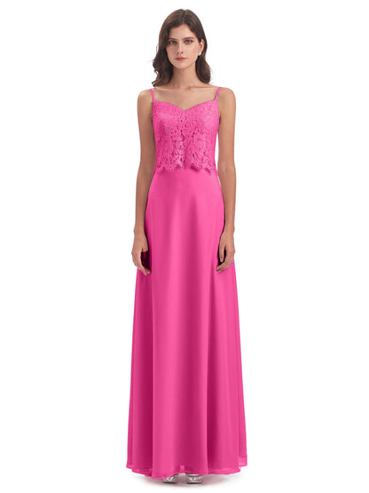 Grace Column Spaghetti Straps Lace Bridesmaid Dresses