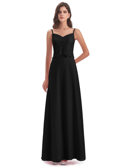 Grace Column Spaghetti Straps Lace Bridesmaid Dresses