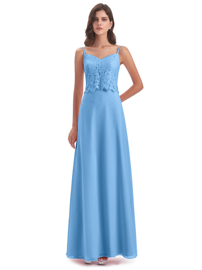 Grace Column Spaghetti Straps Lace Bridesmaid Dresses