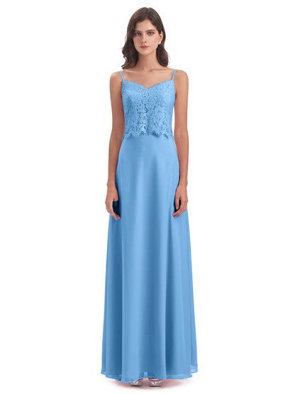 Grace Column Spaghetti Straps Lace Bridesmaid Dresses