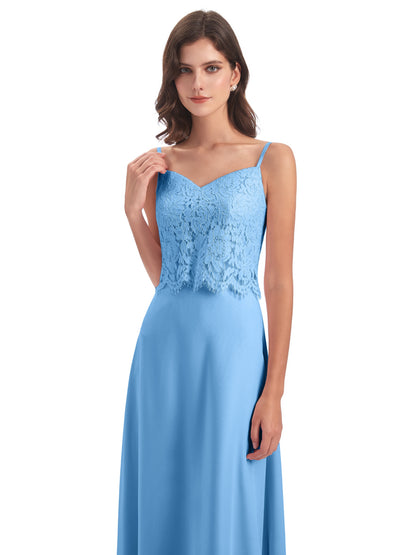 Grace Column Spaghetti Straps Lace Bridesmaid Dresses