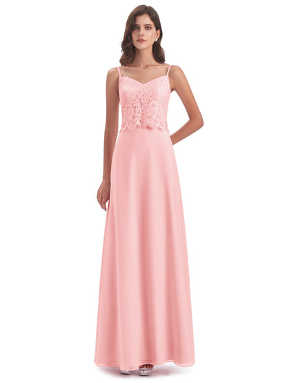 Grace Column Spaghetti Straps Lace Bridesmaid Dresses