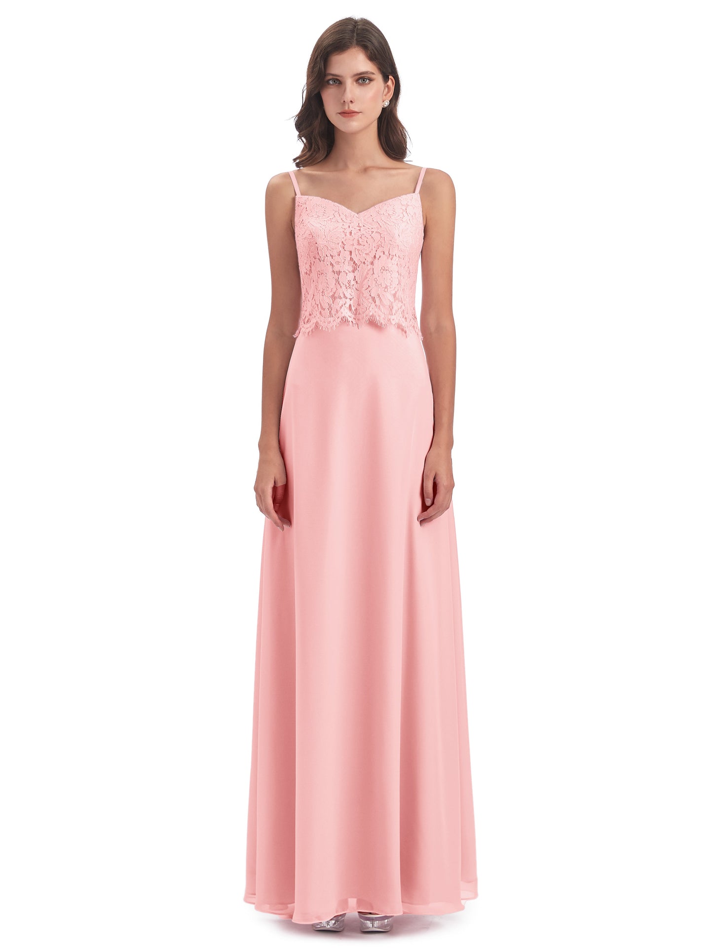 Grace Column Spaghetti Straps Lace Bridesmaid Dresses