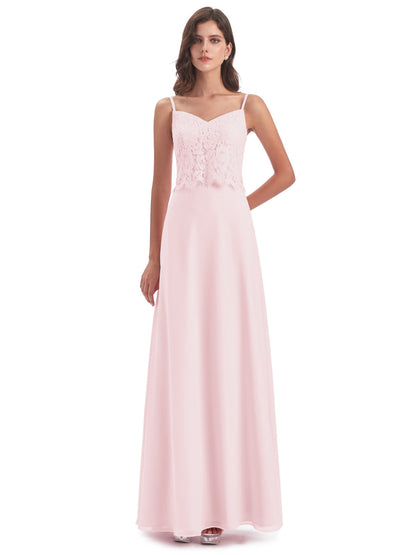 Grace Column Spaghetti Straps Lace Bridesmaid Dresses