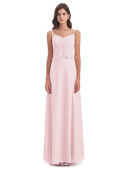 Grace Column Spaghetti Straps Lace Bridesmaid Dresses