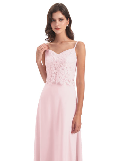 Grace Column Spaghetti Straps Lace Bridesmaid Dresses