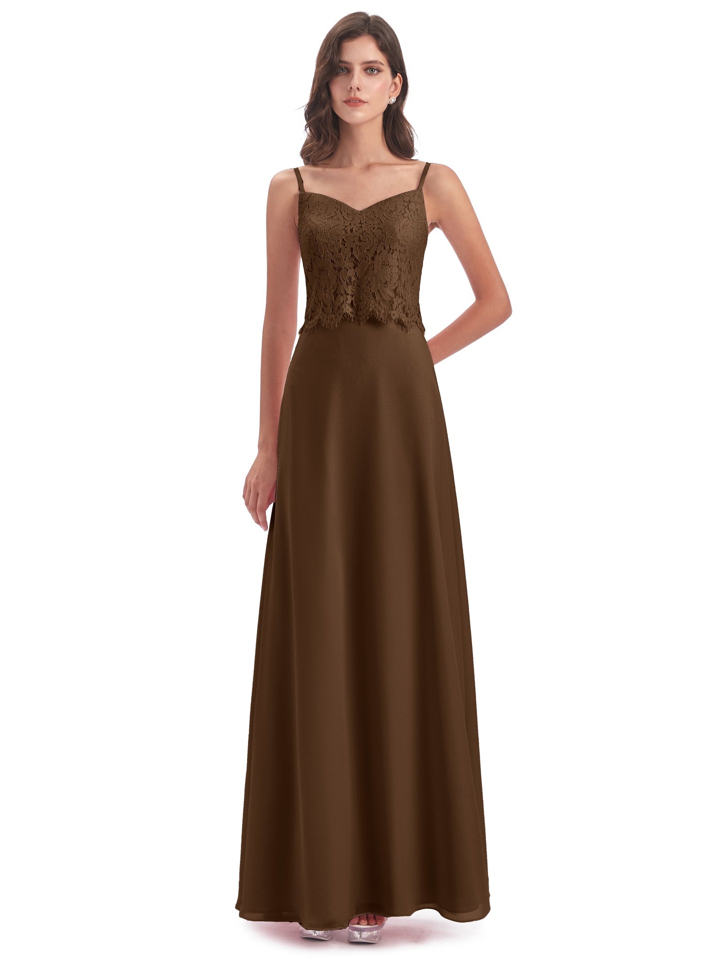 Grace Column Spaghetti Straps Lace Bridesmaid Dresses