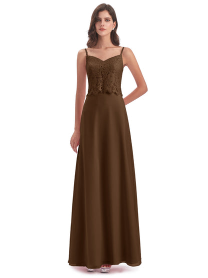 Grace Column Spaghetti Straps Lace Bridesmaid Dresses