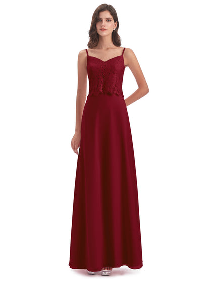 Grace Column Spaghetti Straps Lace Bridesmaid Dresses