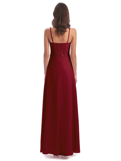 Grace Column Spaghetti Straps Lace Bridesmaid Dresses