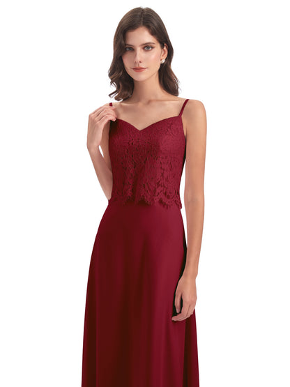 Grace Column Spaghetti Straps Lace Bridesmaid Dresses