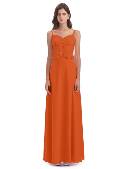 Grace Column Spaghetti Straps Lace Bridesmaid Dresses