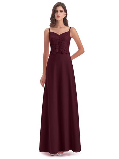 Grace Column Spaghetti Straps Lace Bridesmaid Dresses