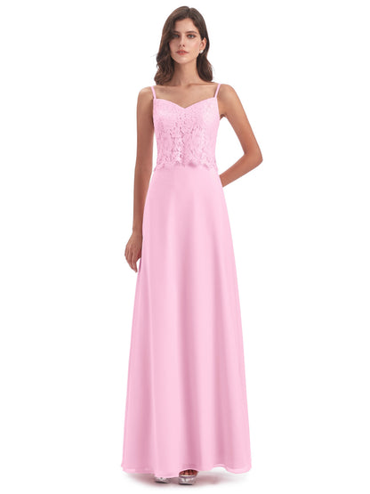 Grace Column Spaghetti Straps Lace Bridesmaid Dresses
