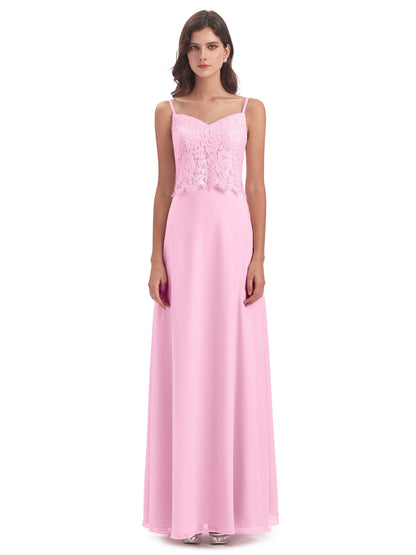Grace Column Spaghetti Straps Lace Bridesmaid Dresses