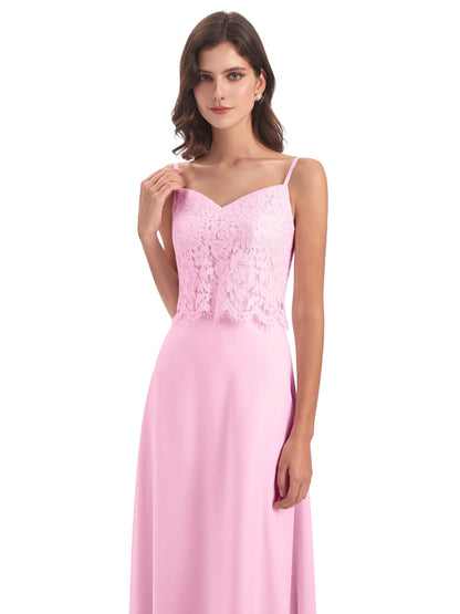 Grace Column Spaghetti Straps Lace Bridesmaid Dresses