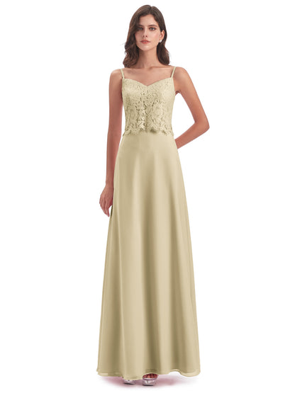 Grace Column Spaghetti Straps Lace Bridesmaid Dresses
