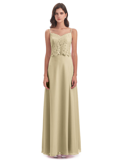 Grace Column Spaghetti Straps Lace Bridesmaid Dresses