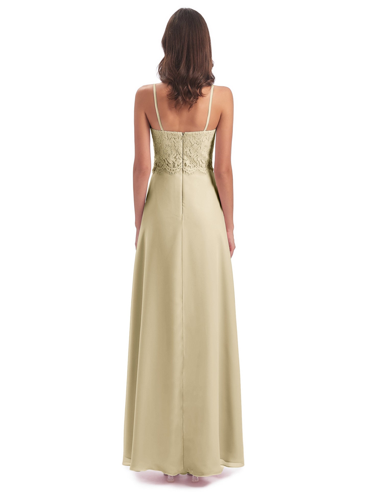 Grace Column Spaghetti Straps Lace Bridesmaid Dresses