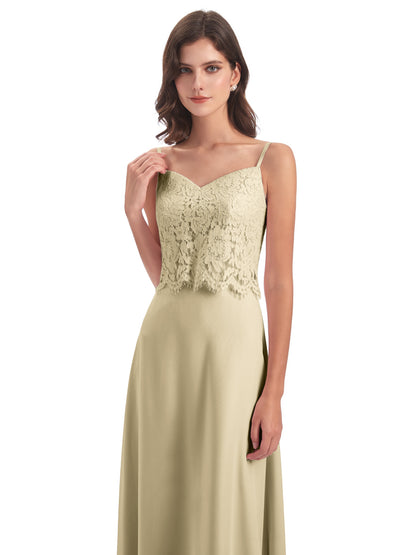 Grace Column Spaghetti Straps Lace Bridesmaid Dresses