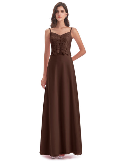 Grace Column Spaghetti Straps Lace Bridesmaid Dresses