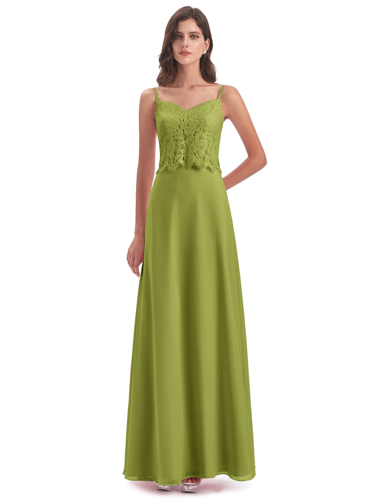 Grace Column Spaghetti Straps Lace Bridesmaid Dresses