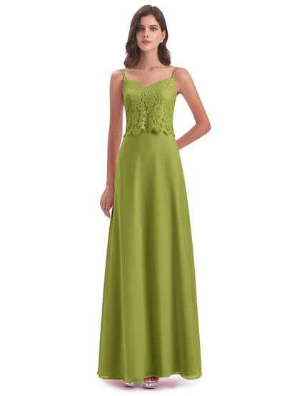 Grace Column Spaghetti Straps Lace Bridesmaid Dresses