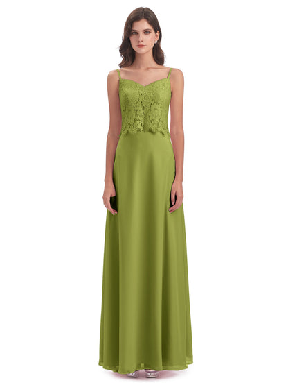 Grace Column Spaghetti Straps Lace Bridesmaid Dresses
