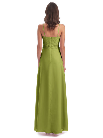 Grace Column Spaghetti Straps Lace Bridesmaid Dresses