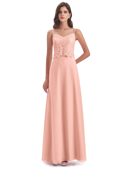 Grace Column Spaghetti Straps Lace Bridesmaid Dresses