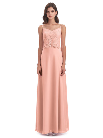 Grace Column Spaghetti Straps Lace Bridesmaid Dresses