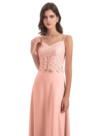 Grace Column Spaghetti Straps Lace Bridesmaid Dresses
