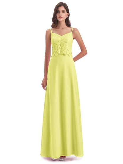 Grace Column Spaghetti Straps Lace Bridesmaid Dresses