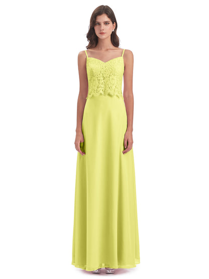 Grace Column Spaghetti Straps Lace Bridesmaid Dresses